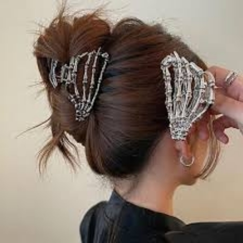Silver Skeleton Hand Claw Clip